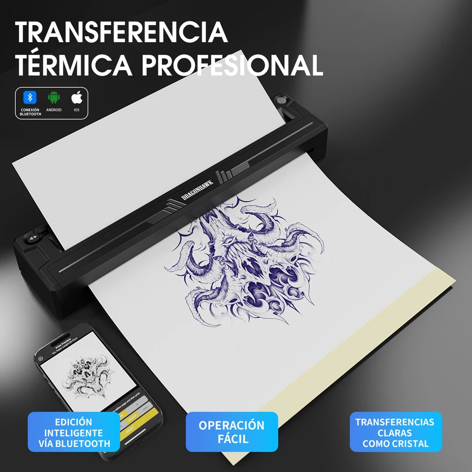 Kit de tatuaje Dragonhawk L3 completo con impresora térmica de plantillas, bolígrafo de tatuar inalámbrico de 7 carreras, 20 agujas de cartucho para principiantes 6