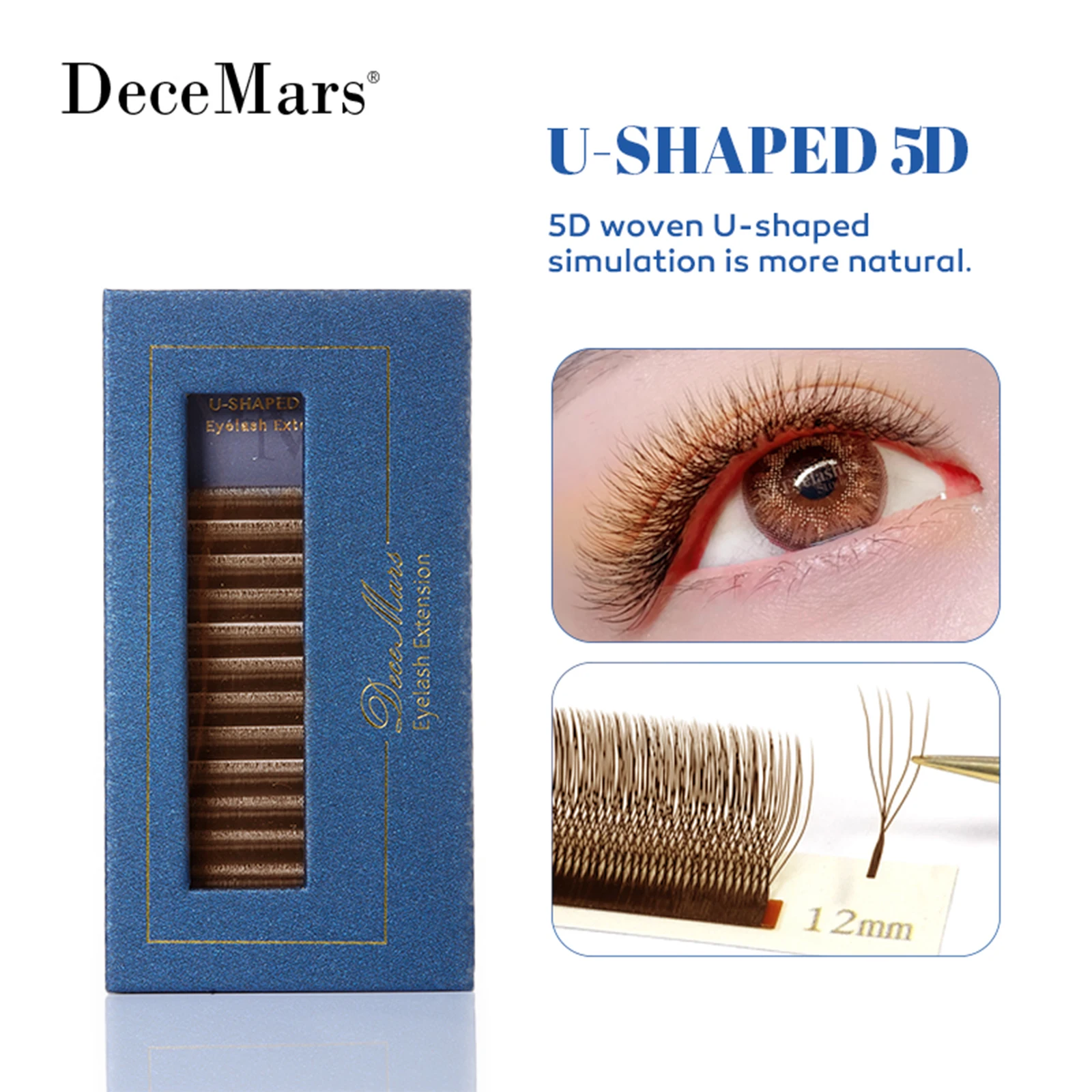 DeceMars U-Shaped 5D Brown Eyelash Extensions (12lines/Tray)