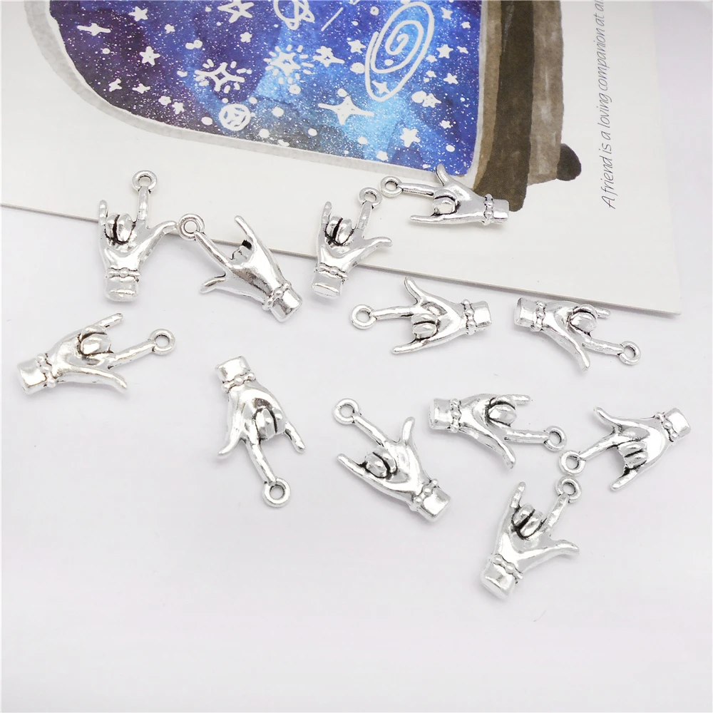 20pcs Silver Alloy I Love You Hand Gesture Pendant Charm For Necklace Bracelet Accessories DIY Jewelry Making Findings 20.5*11mm