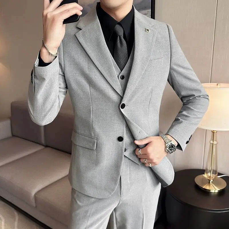 (Jacket+Vest+Pant) Plus Size 7XL-S Men Suit Formal Business Work Wedding Stage Tuxedo Fashion Men Slim Social Formal Suit 3 Pcs