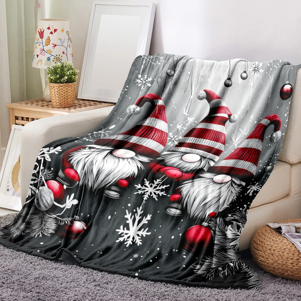 1PC Christmas Dwarf and Snowflake Print Blanket-Made of soft, fluffy flannel, perfect for a sofa, bed or lounge chair. Ideal for