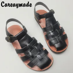 Careaymade-Sandalias de piel auténtica hechas a mano para mujer, zapatos informales de suela plana, transpirables, talla grande