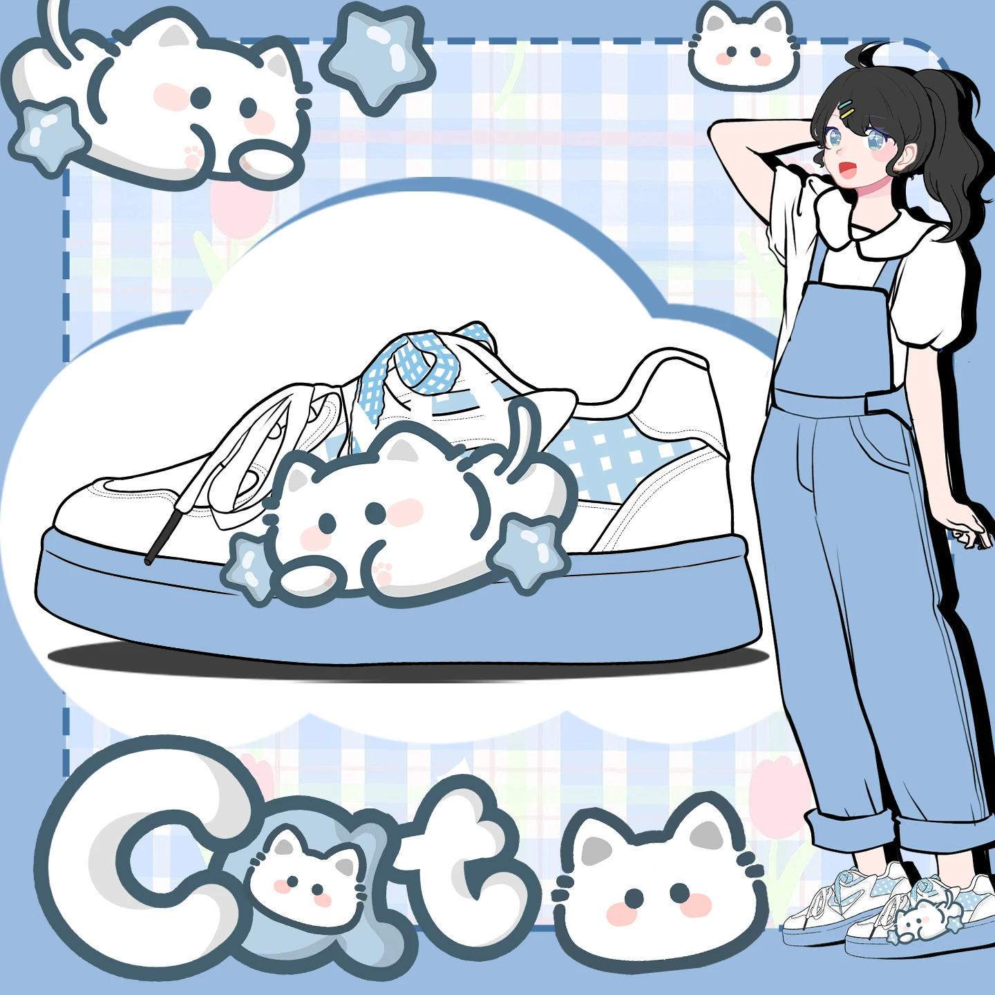 Amy y Michael adorables zapatos de gato de dibujos animados de Anime encantadoras niñas estudiantes deportes zapatillas casuales mujeres transpirables zapatillas bajas