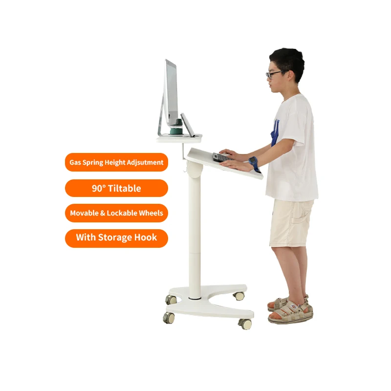 Adjustable Rolling Laptop Cart Movable Tilting Computer Desk with Wheels Mobile Standing Desk Home Office Study Table