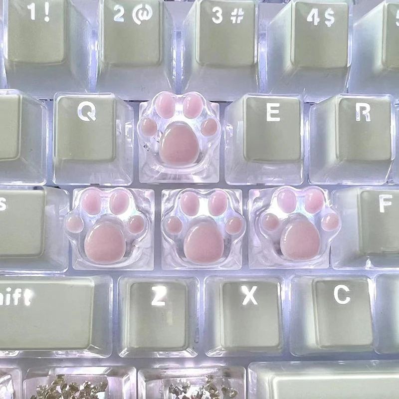 Mechanical Keyboard Resin Keycap Cat Paws Pad Clear Backlit RGB WASD Arrow ESC Key Cartoon Cute OEM XDA Cherry Profile Mx Switch