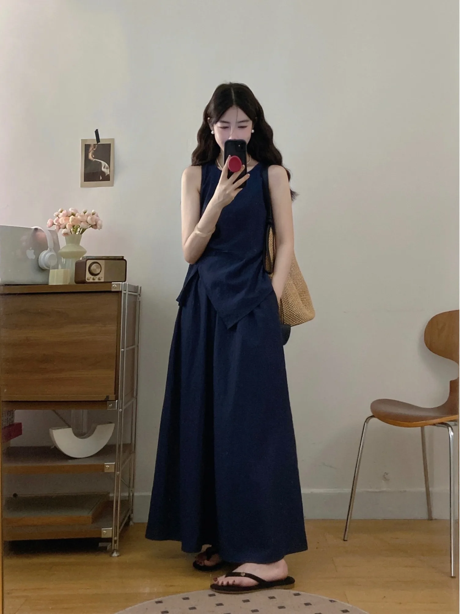 

plus Size Fashion Set Old Money Style Summer New Design Belted Sleeveless Top Mid-Length Half Skirt Korean Loose Fit High Waist