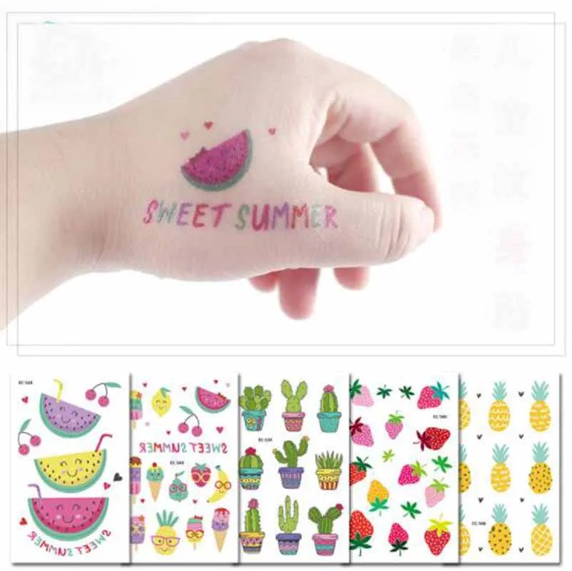 Kids Tattoo Stickers Children Temporary Waterproof Cute Watermelon Pineapple Fruit Vegetable Series Body Fake Tattoo Stickers