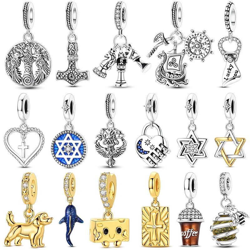 Charms Beads 925 Sterling Silver Hexagram Whale Shark Tiger Dog  Fit Original Bracelet Diy For WomanDiy Jewelry