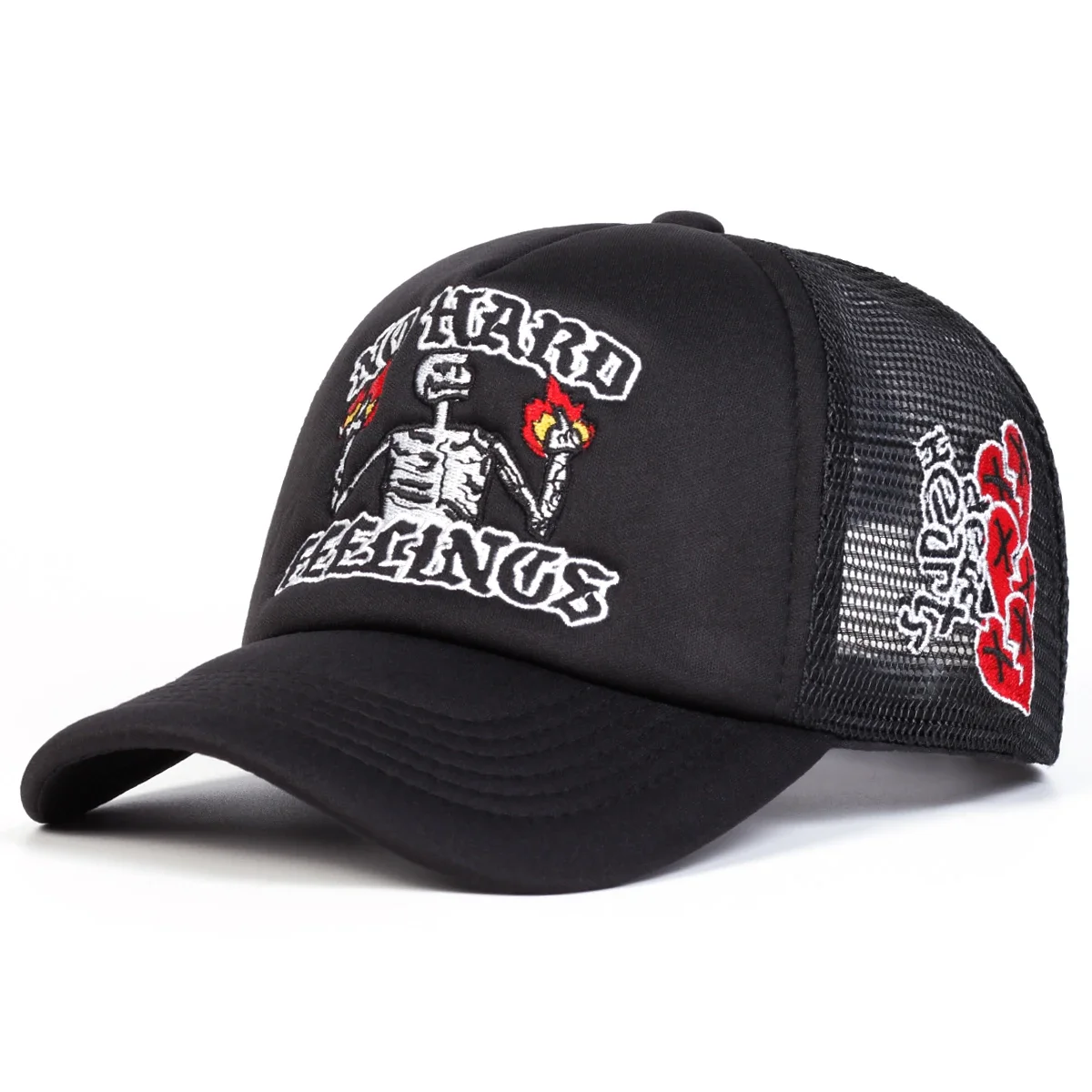 Unisex Skull Flame Embroidery Baseball Net Caps Spring and Summer Outdoor Adjustable Casual Hats Sunscreen Hat