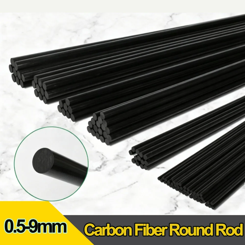 Solid Carbon Fiber Rod 500mm Length 0.5-9mm Dia  High Strength Carbon Shaft for RC Model Airplane DIY Accessories