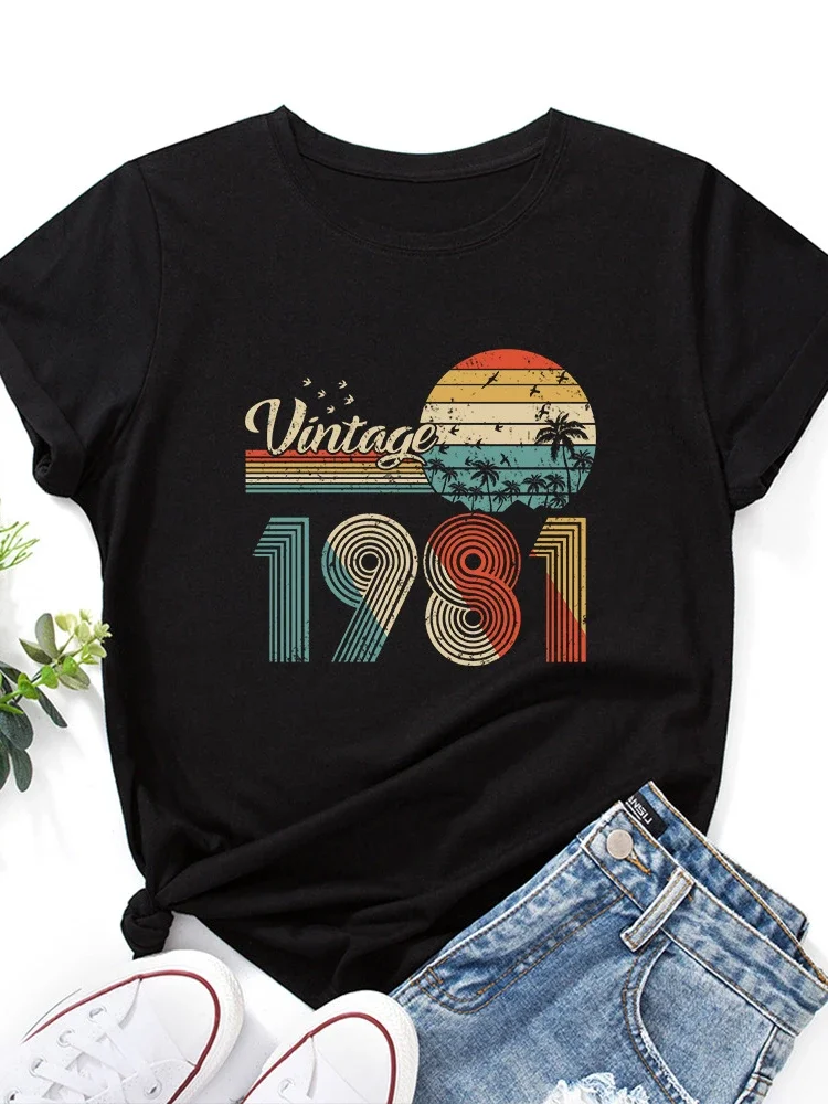 Vintage 1981 Print Women T Shirt Short Sleeve O Neck Women Tshirt Ladies Tee Shirt Tops Clothes Camisetas Mujer Graphic Y2K Top