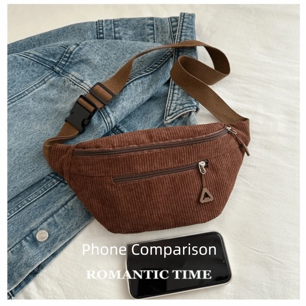 Casual Large Capacity Waist Bag Brown Corduroy Anti Theft Crossbody Bag Belt Bag Women view 3