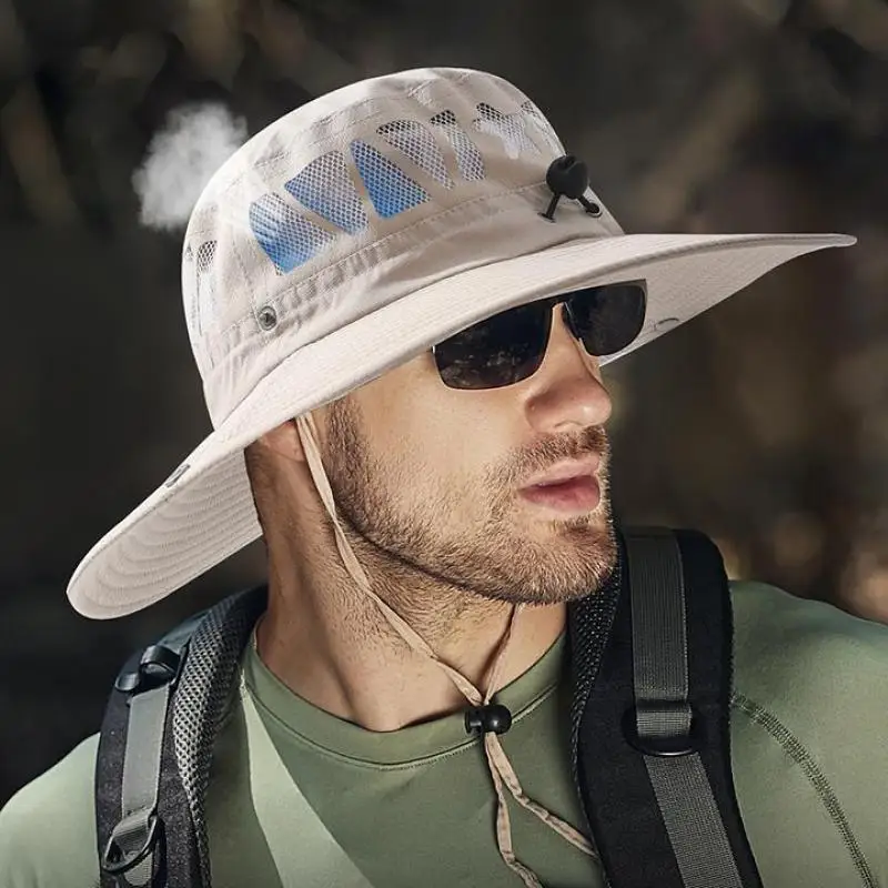 Summer Hat Men Fisherman Cap Outdoor Sunshade Sun Fishing Hat Male Big Wide Brim Breathable Thin Sunscreen Mountaineering Sunhat