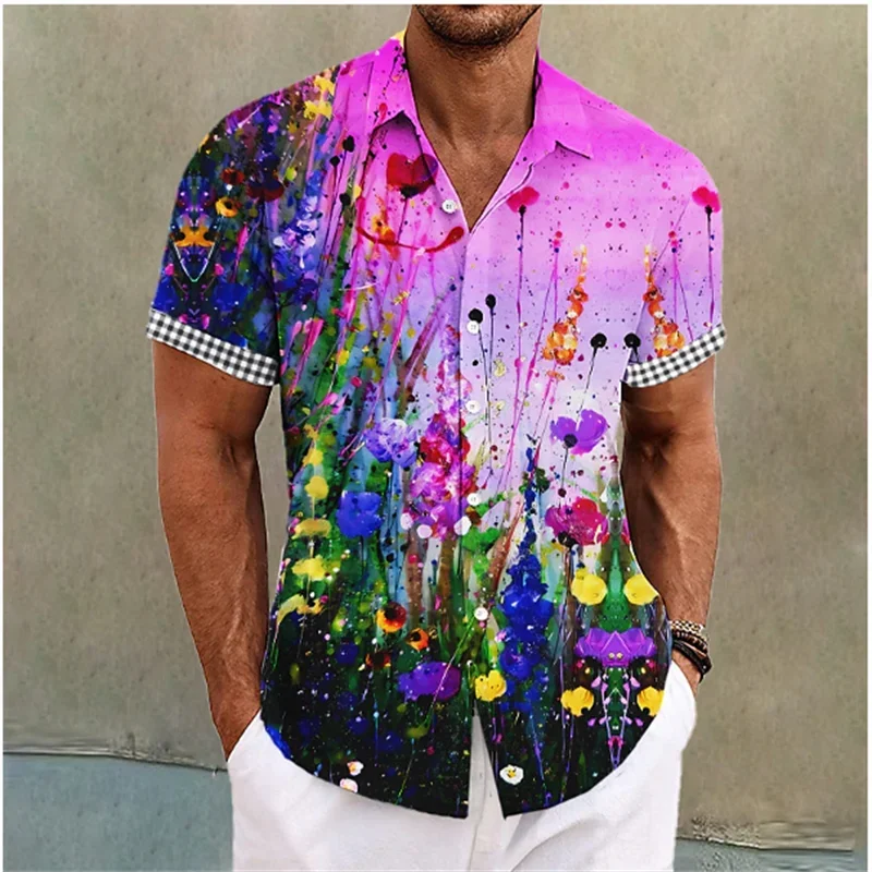 

2024 Summer Harajuku New 3D Colorful Butterflies Printing Shirts Men Florals Graphic Short Shirts Kid Fashion Lapel Shirt Y2k