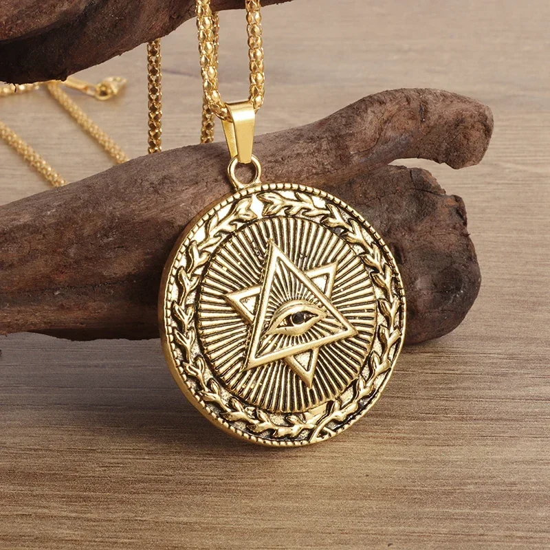 Vintage Classic Exquisite Illuminati All Seeing Eye Amulet Necklace Men's Fashion Jewelry Punk Hip Hop Gift