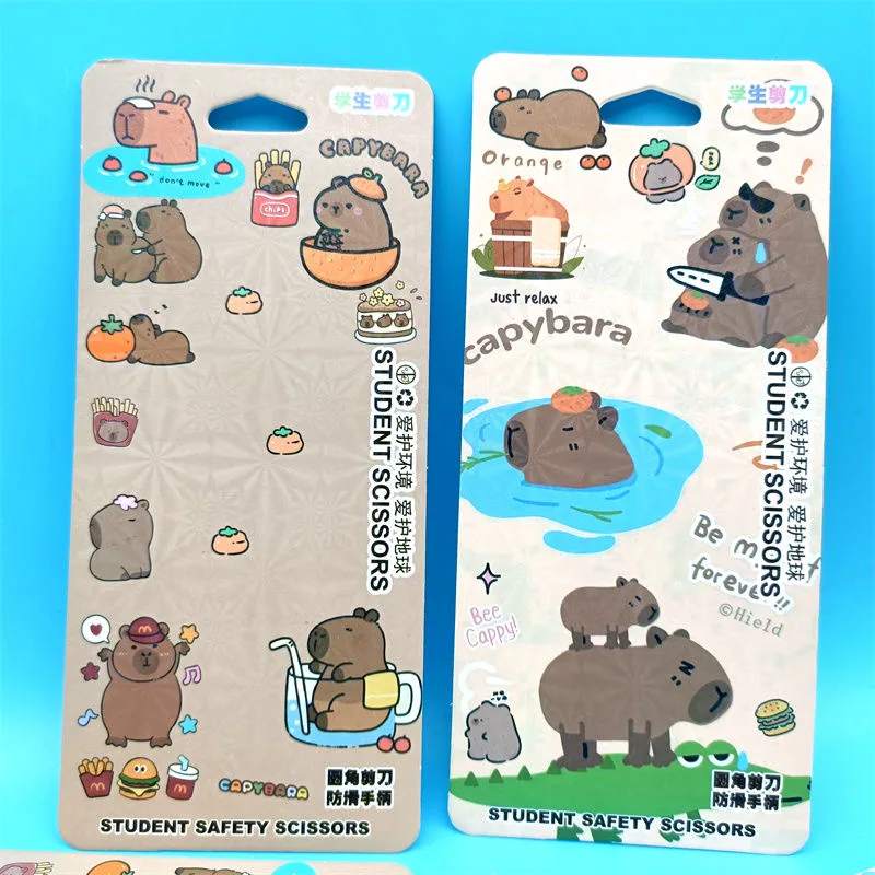 3/1 قطعة مقص القرطاسية عشوائي لطيف كابيبارا رأس مستدير آمن الة قطع الورق الفولاذ المقاوم للصدأ مقص فني مع حافظة واقية #2