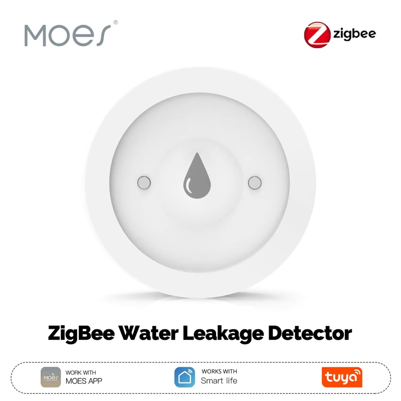 MOES Tuya ZigBee Water Leakage Detector Smart Water Flood Alarm Immersion Sensor IP66 Work With Smart Life App Remote Monitoring