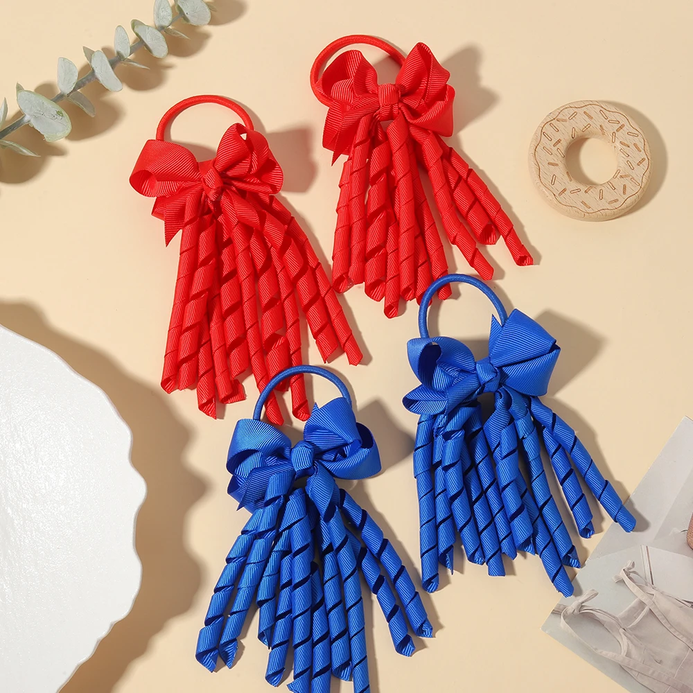2PCS Tassel Woven Ribbon Bow Headband Sweet Children's Party Dance Dress Red and Blue Headband Princesses Girls Hair Accessories