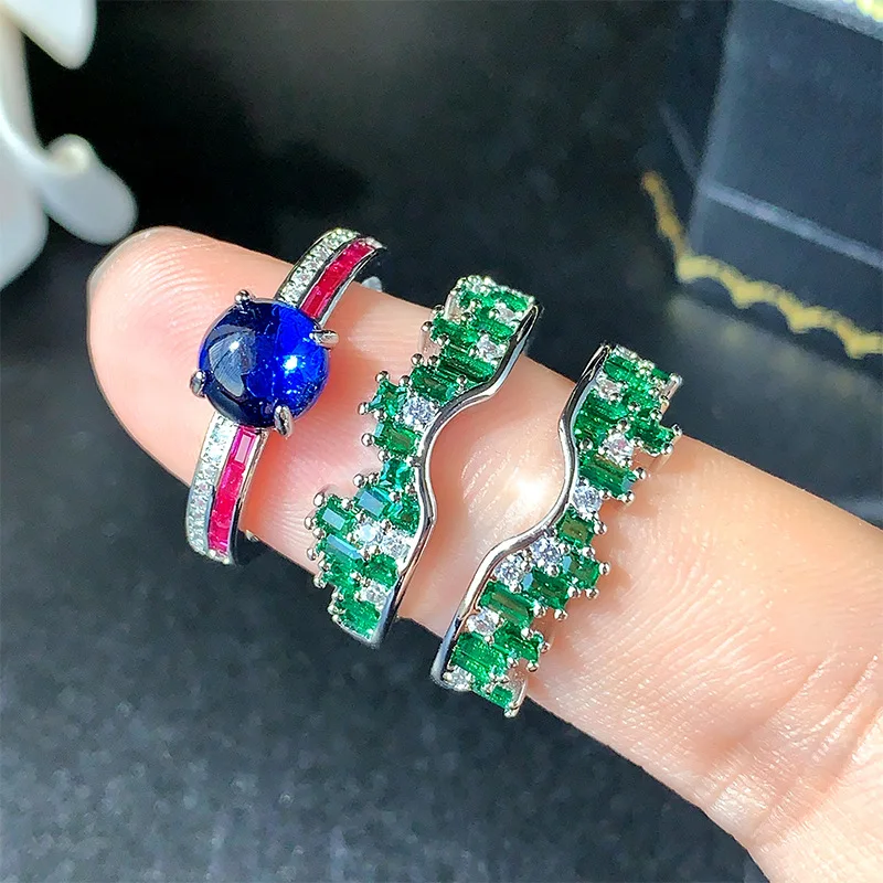 Jewelry Ring Dual-use Accessories Purple Light Changing Red Corundum Blue Spinel Light Luxury High-end Feel Women's Style