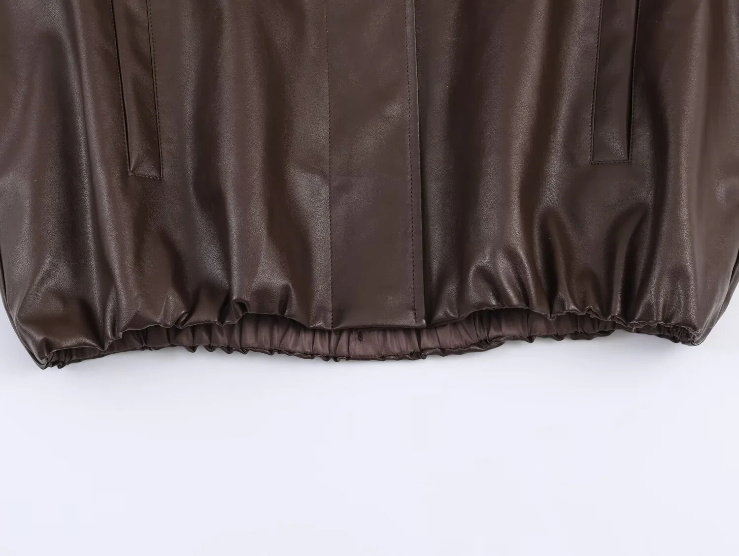 2025 Winter New Women's Casual Fashion Simple Faux Leather Stand Collar Pocket Button Loose Jacket Top