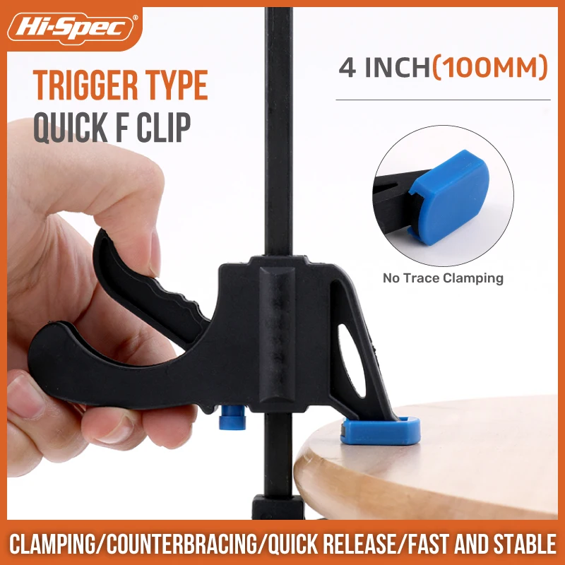 

F-Type Woodworking Clamps Quick Release Tool Kit - 4'' Portable Squeezing Clips Carpenter's Ratchet Jig with Nylon Bar Hand Tool