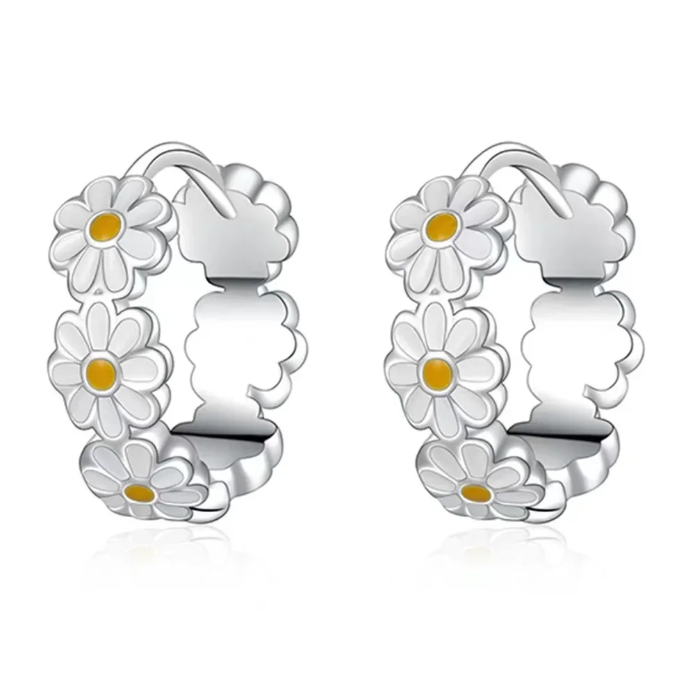 Nuevo en pendientes de aro con anillo de Margarita de Plata de Ley 925 para mujer, joyería elegante de lujo, artículos más vendidos