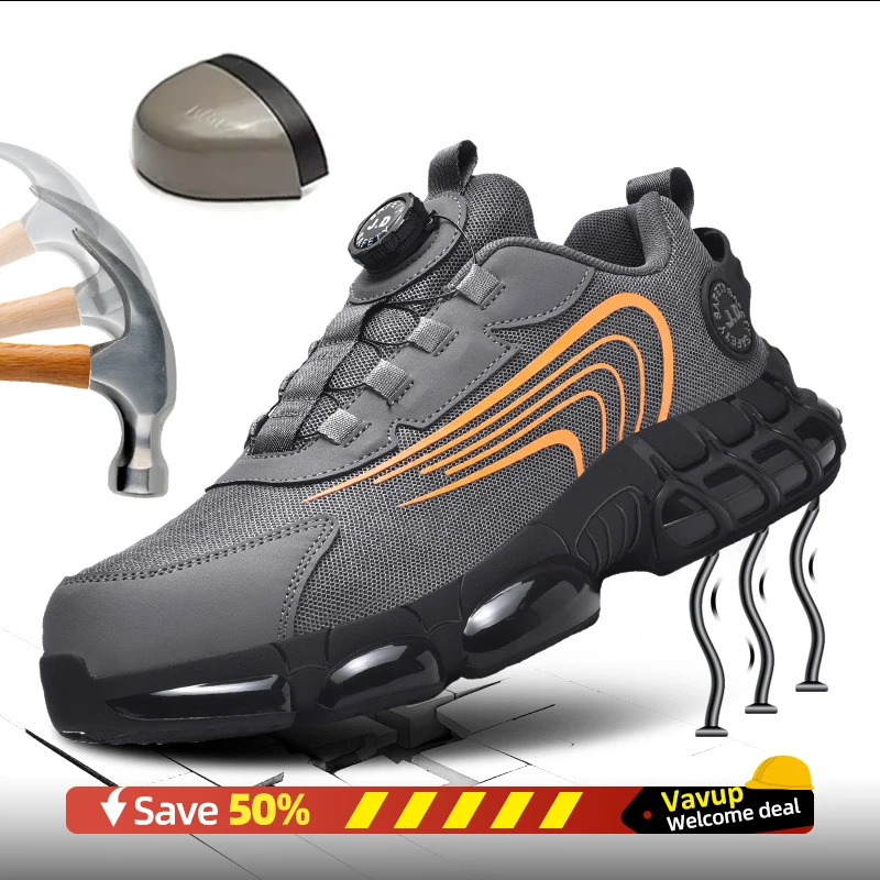 

Легкая защитная обувь для строительной площадки, мужские кроссовки со стальным носком, устойчивые к проколам дышащие мужские удобные рабочие защитные ботинки