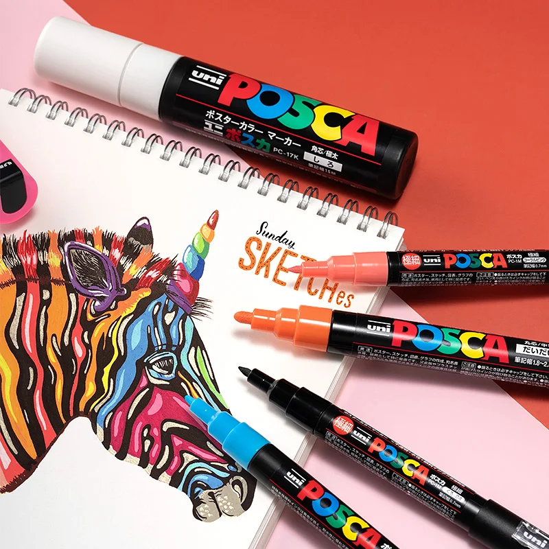 Japan Uni Posca Markers Pen Complete Kit PC-1M,PC-3M ,PC-5M Painting Graffiti Paint Pens Alcohol Markers Cosas De Papelería