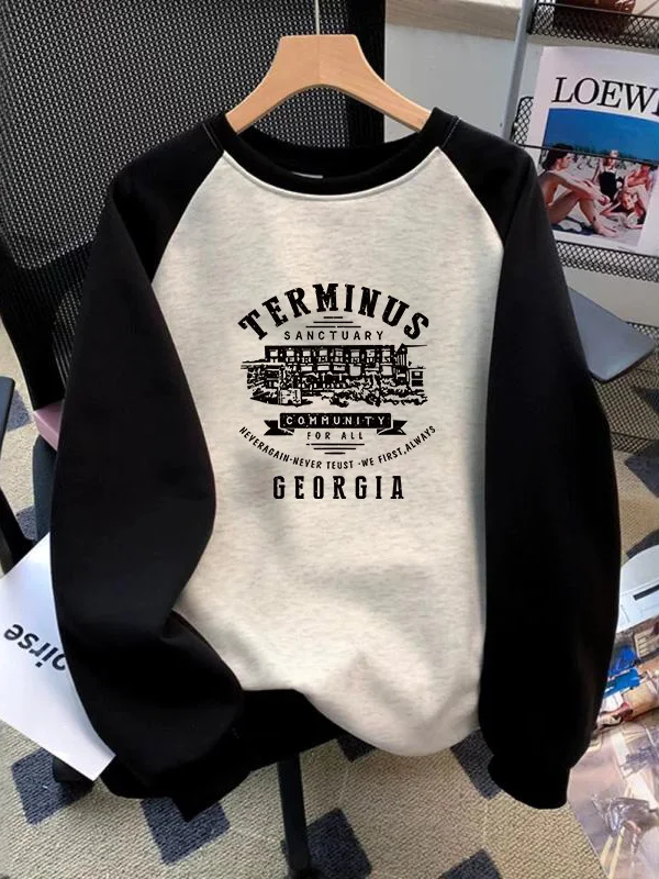 

Spring Autumn Women's Sweatshirt Thin Oversize Vintage School Style Color Block Top Friend Outerwear Casual Comfortable Cotto...