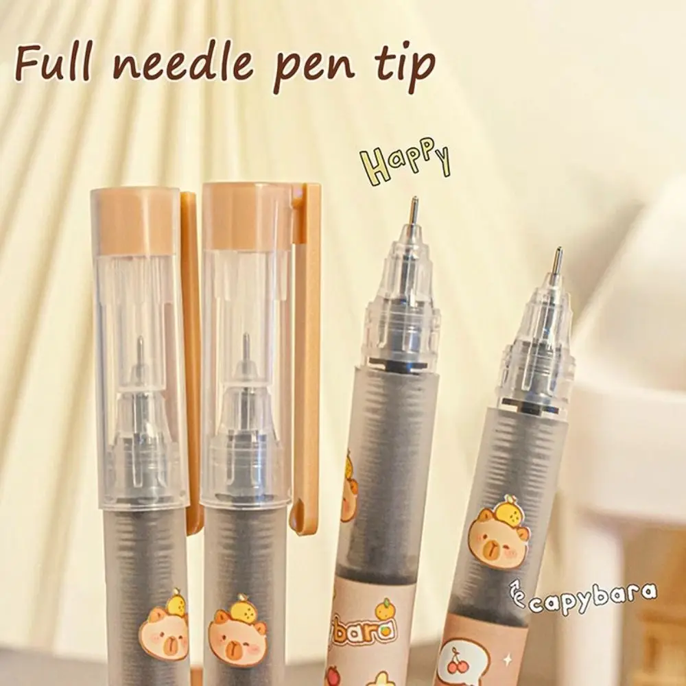 6PCS Aesthetic Capybara Gel Pen Good Looking Black Ink Straight Liquid Ballpoint Pen Signature Writing 0.5mm Neutral Pen Student