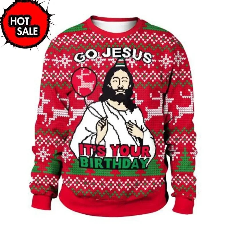 2025/26 vente chaude mode nouveaux hommes noël drôle bossu renne collant noël haut couple col rond fête à capuche