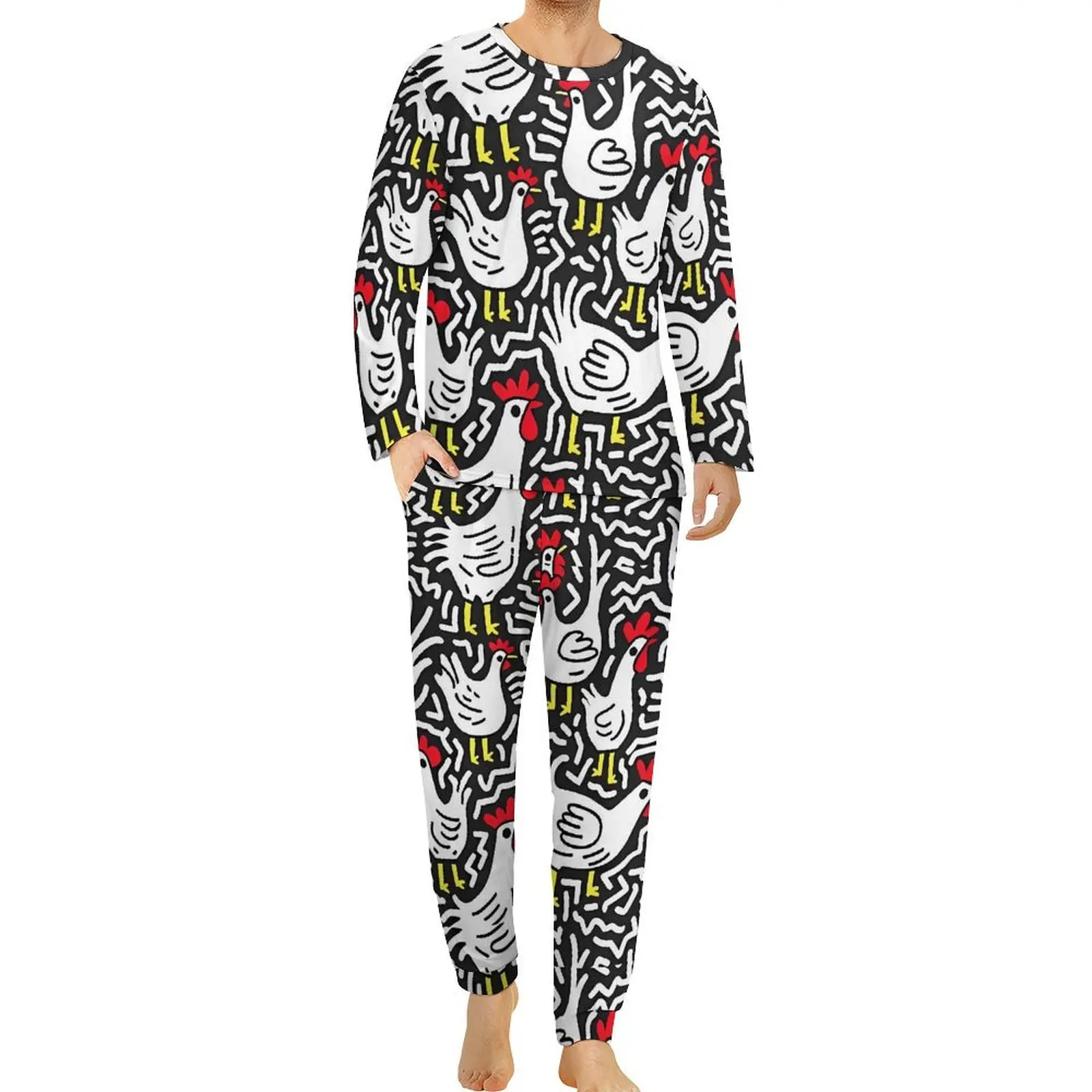 Chickens And Eggs Pajamas Autumn Animal Casual Sleepwear Men 2 Piece Design Long Sleeves Cute Oversized Pajama Sets