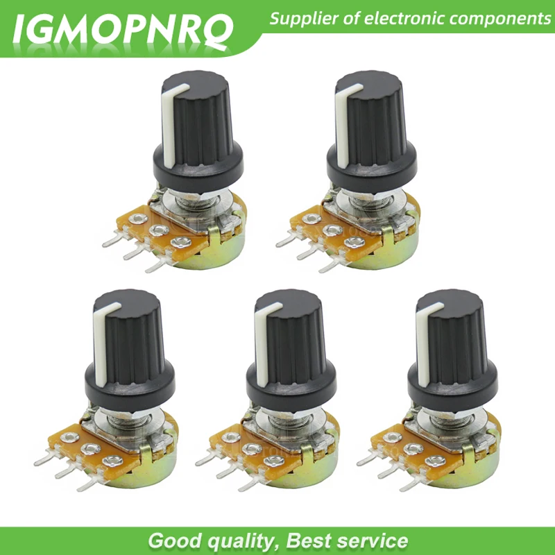 5Sets 5PCS+5PCS WH148 B1K ~ B1M ohm 1K 2K 5K 10K 20K 3Pin 15mm 10K 3 Terminal Linear Taper Rotary potentiometer for Arduino