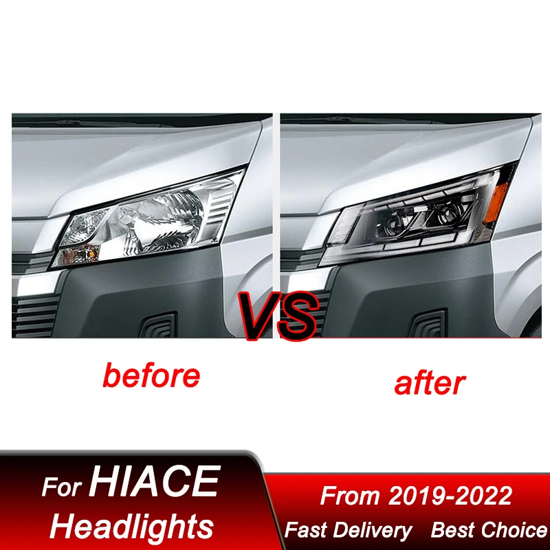 المصابيح الأمامية للسيارة تويوتا هايس 300 2019-2022 مجموعة المصابيح الأمامية LED الكاملة ترقية عالية تكوين مجموعة ملحقات عدسة العرض #2