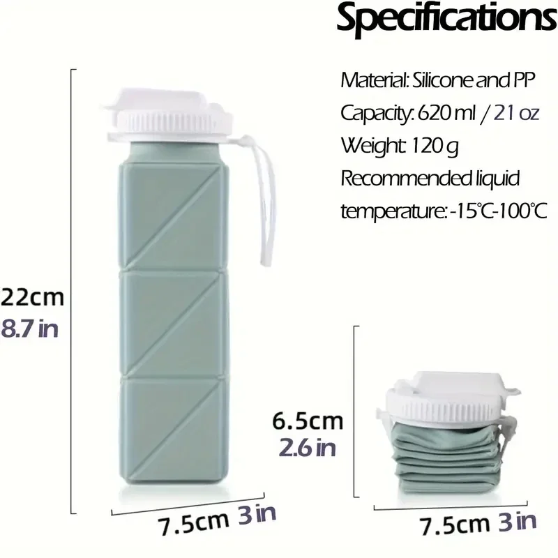 Square Silicone Folding Mug Portable Food Grade Sports Water Bottle Retractable Travel Fitness Outdoor Mugs Waterbottle