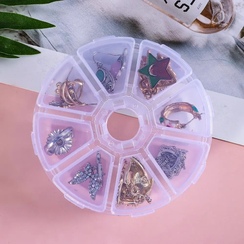 Round Beads Organizer Nail Art Rhinestones Case 8 Grids Jewelry Container Empty Storage Box