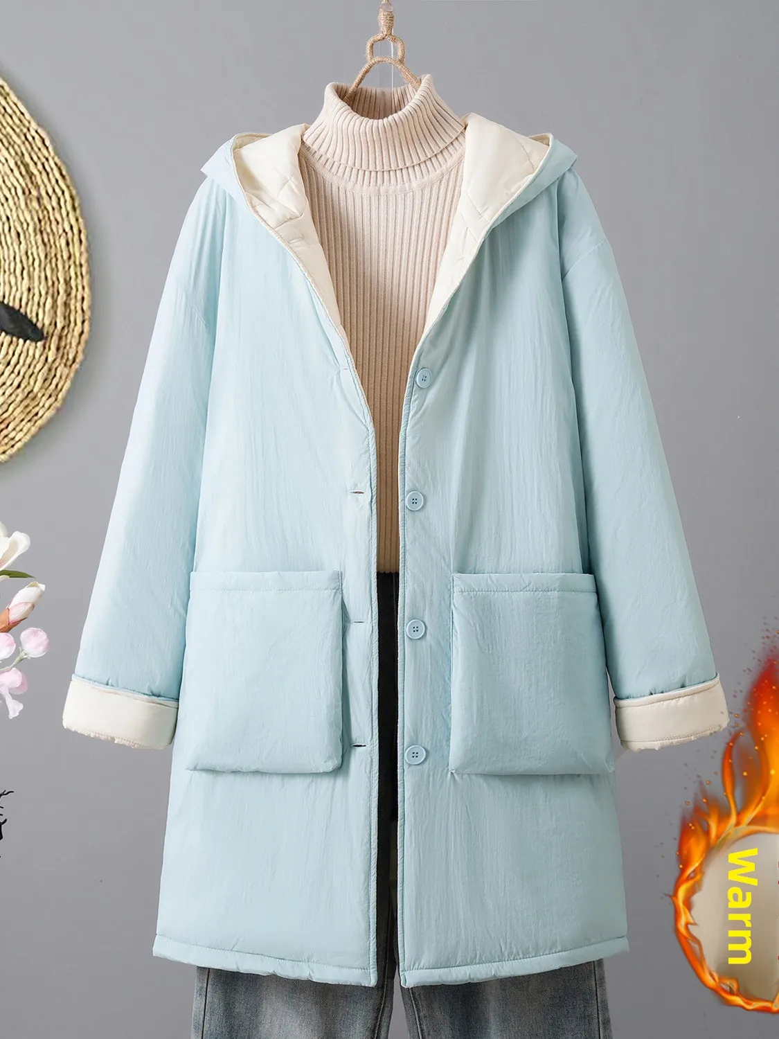 

Women's Thickened Cotton Padded Hooded Open Cardigan Coat Warm Stylish Mid-Length Winter Outerwear Retro Style Long Sleeve