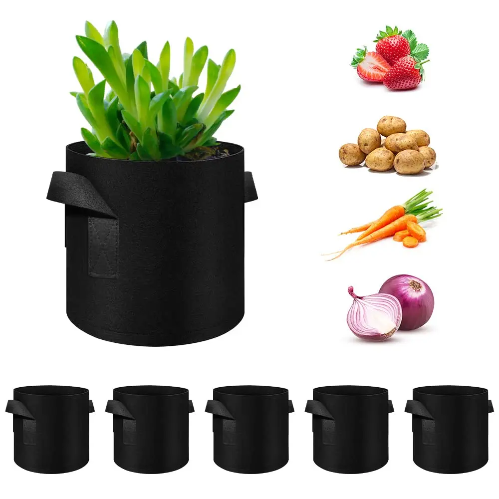 

5-Pack Grow Bags Heavy Duty Thickened Nonwoven Fabric Pots with Handles Plant Grow Bags for Vegetables Flower Plant Fruits