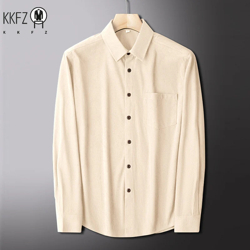 قميص سروال قصير للرجال بأكمام طويلة للخريف والشتاء بلون سادة مريح كاجوال متعدد الاستخدامات
