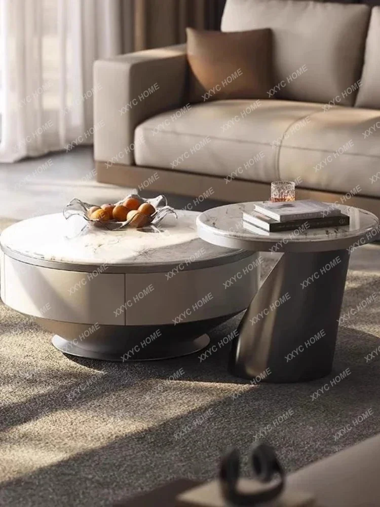 Light luxury stone coffee table combination new size round modern simple marble coffee table.