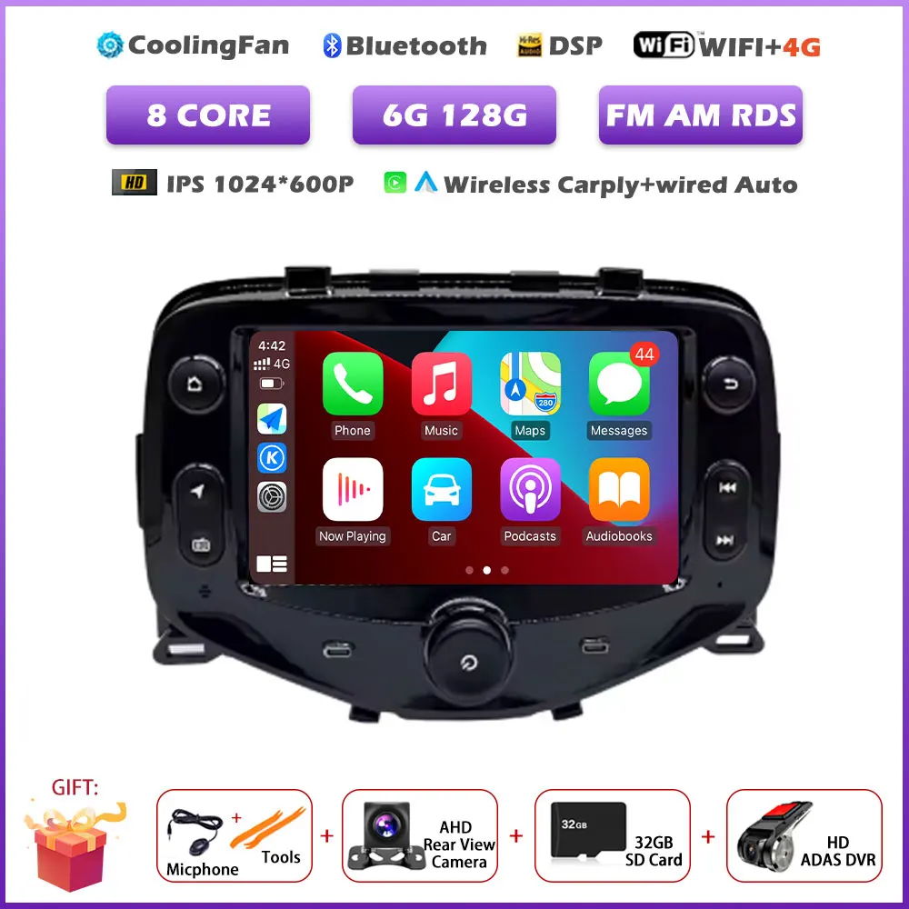 Android 16 Auto Autoradio voor Toyota Aygo Peugeot 108 Citroen C1 2014-2021 Multimedia Videospeler Navigatie Stereo GPS apparatuur