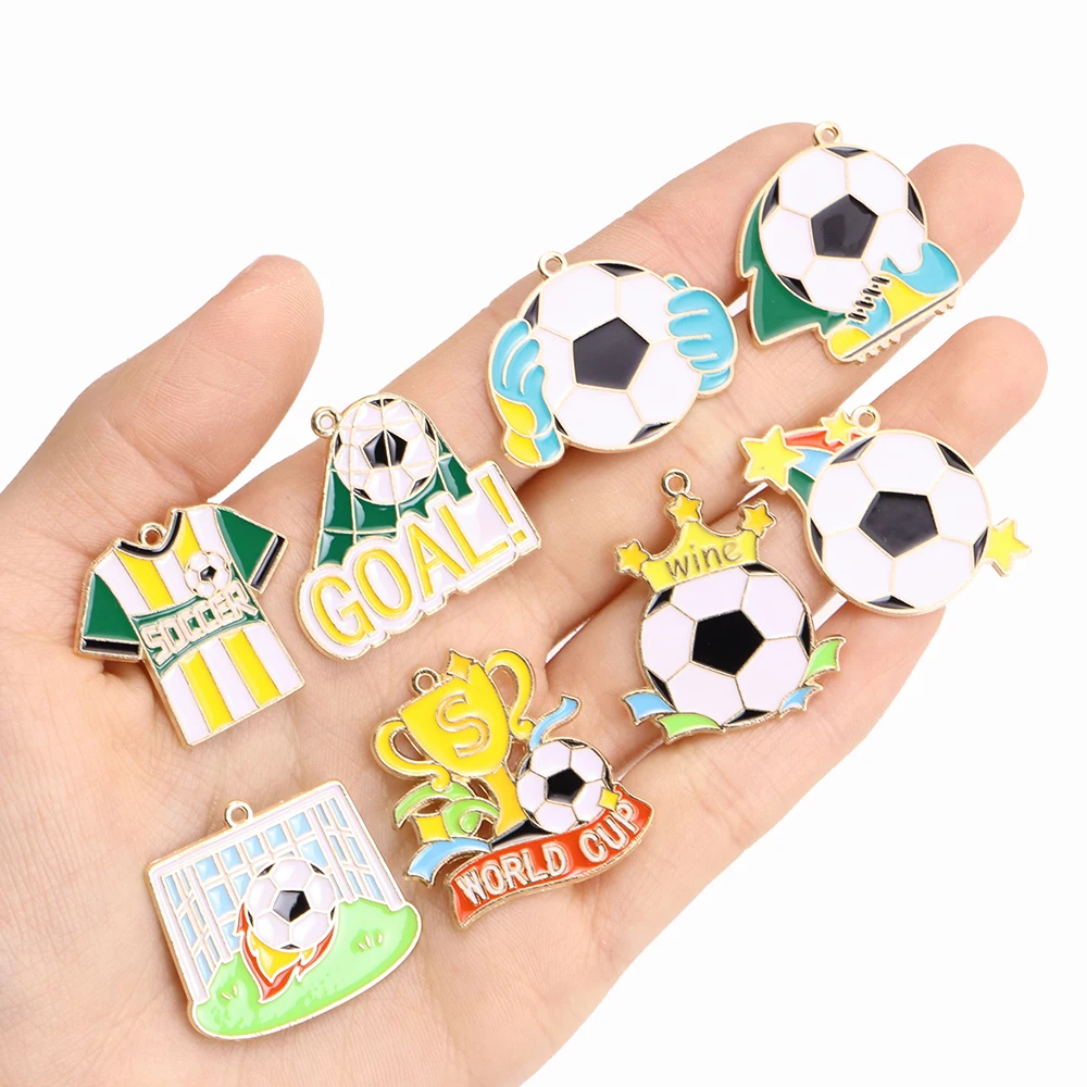 10Pcs/Lot Alloy Mixed Style Sport Soccer Football Charms Oil Enamel Pendant for Keychain DIY Jewelry Making Sports Souvenirs