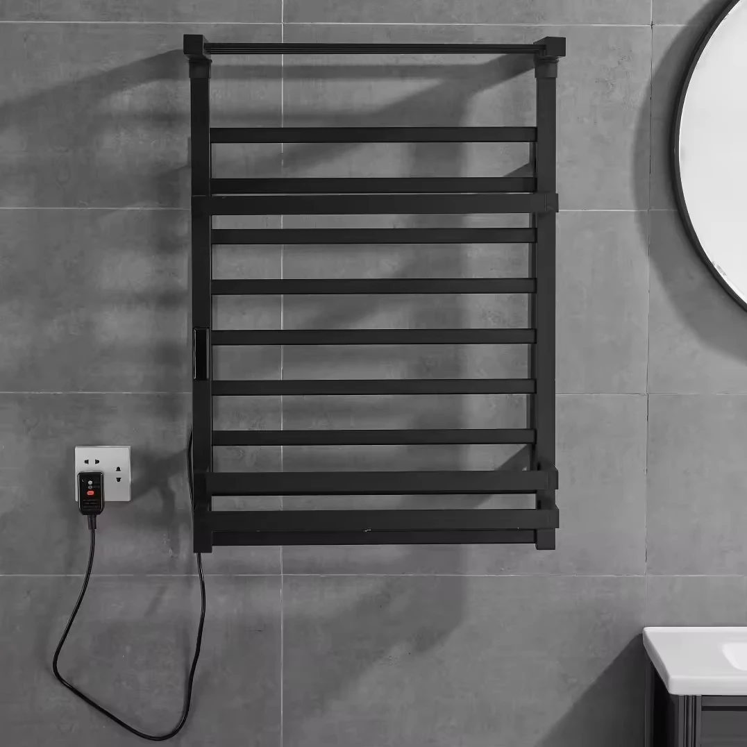 Double Electric Heated Towel Rack With Digital Display Constant Temperature Timer Wall Mounted Black White Bathroom Towel Bars