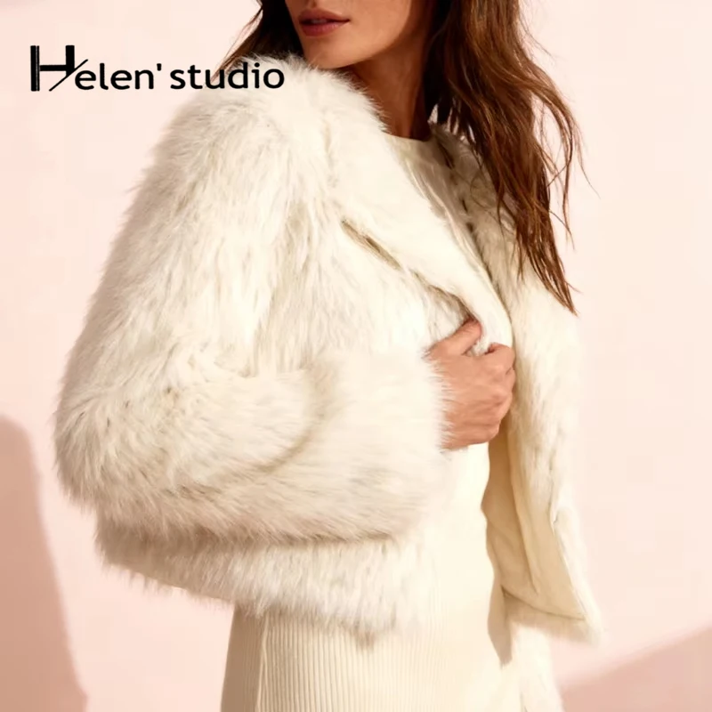 

Original Fashion Winter Women's Long Sleeve Faux Fur Coat Striped Turn-Down Collar Lapel Jacket Female Warm Fluffy Overcoat