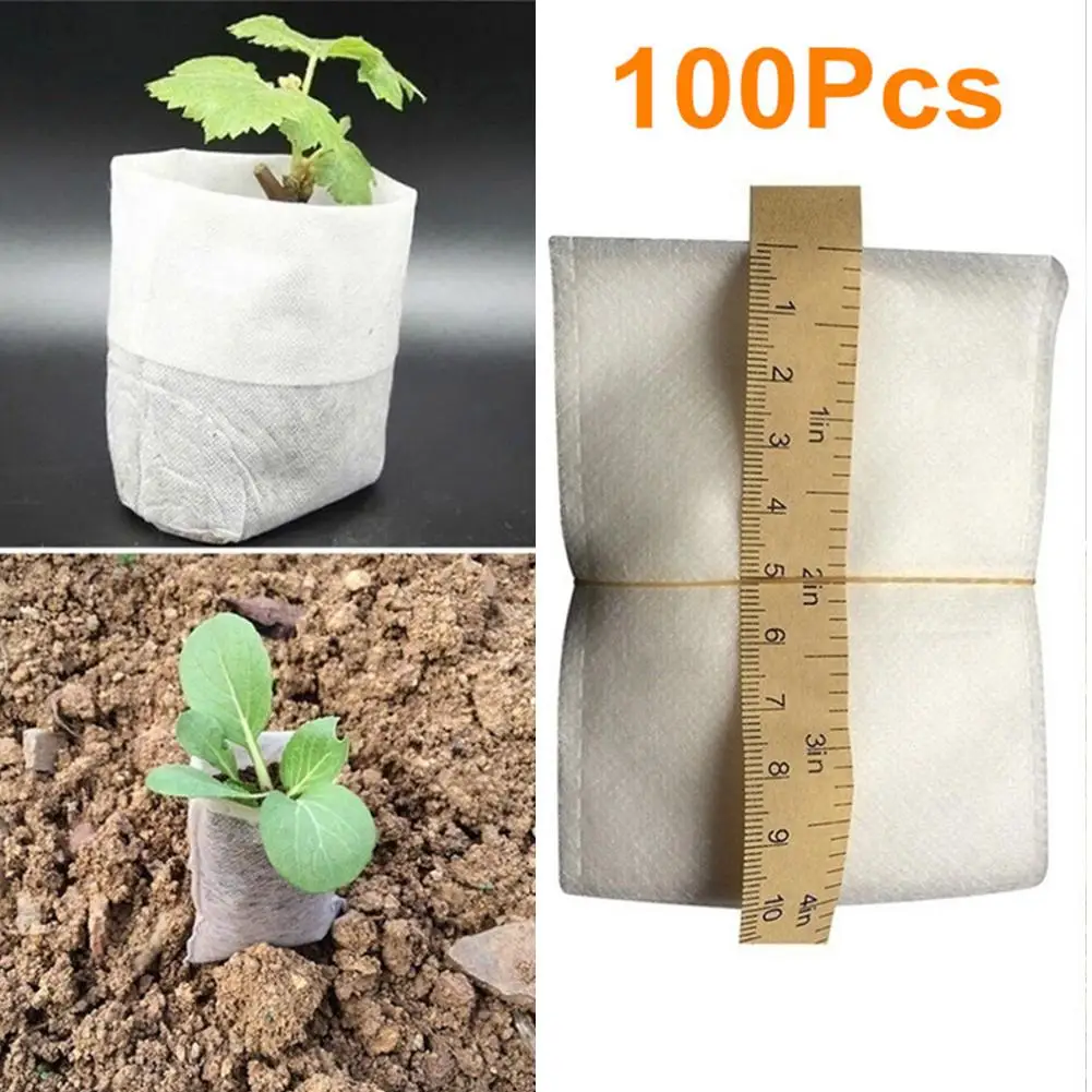 100Pcs 생분해 성 보육 가방 야채 이식을위한 부직포 식물 보육 가방 꽃 씨앗 번식 홈 정원 공급