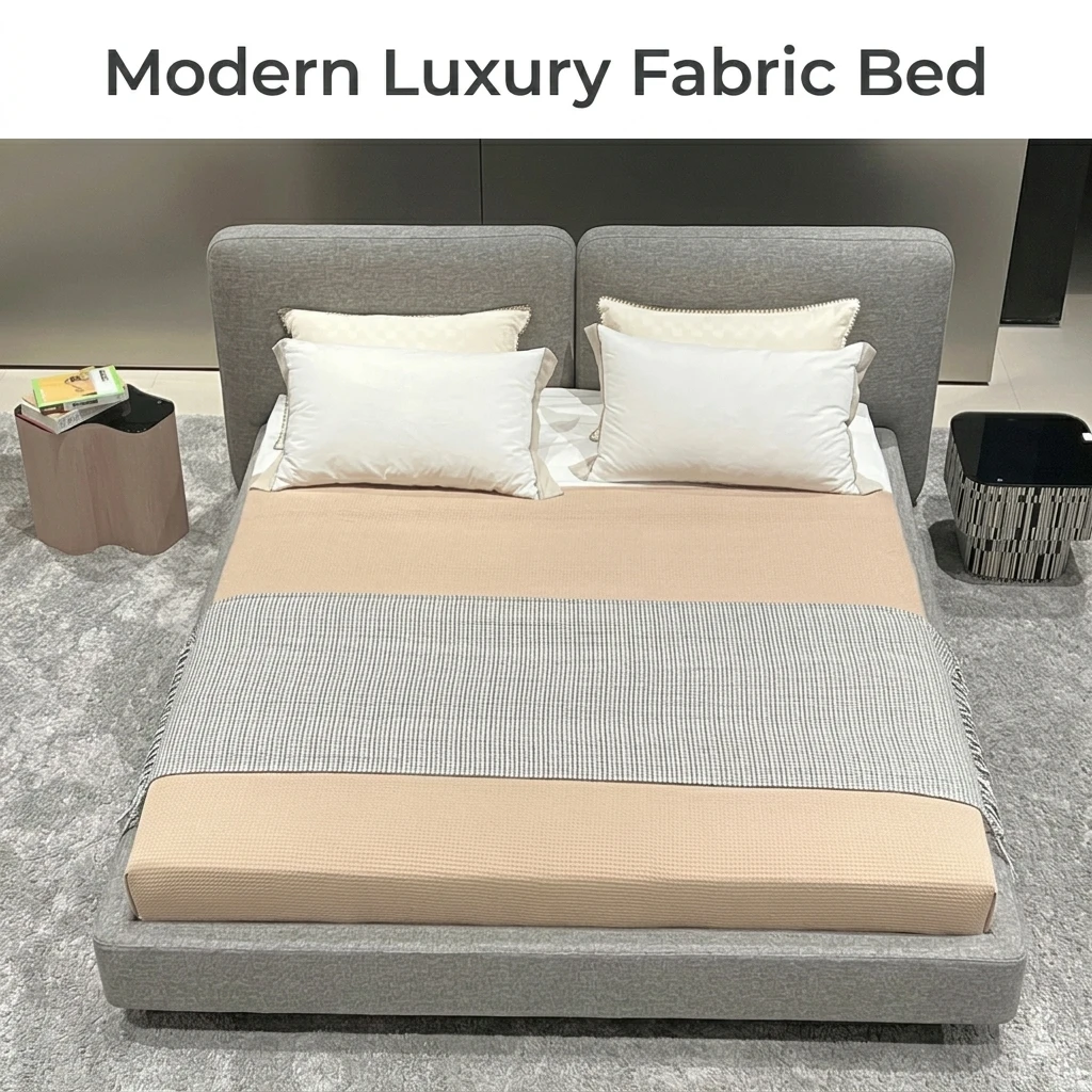 #Modern Nordic Minimalist Bed Frame Fabric Upholstered Queen Size Bed with Split Headboard Gray Linen Platform Bed for Apartment