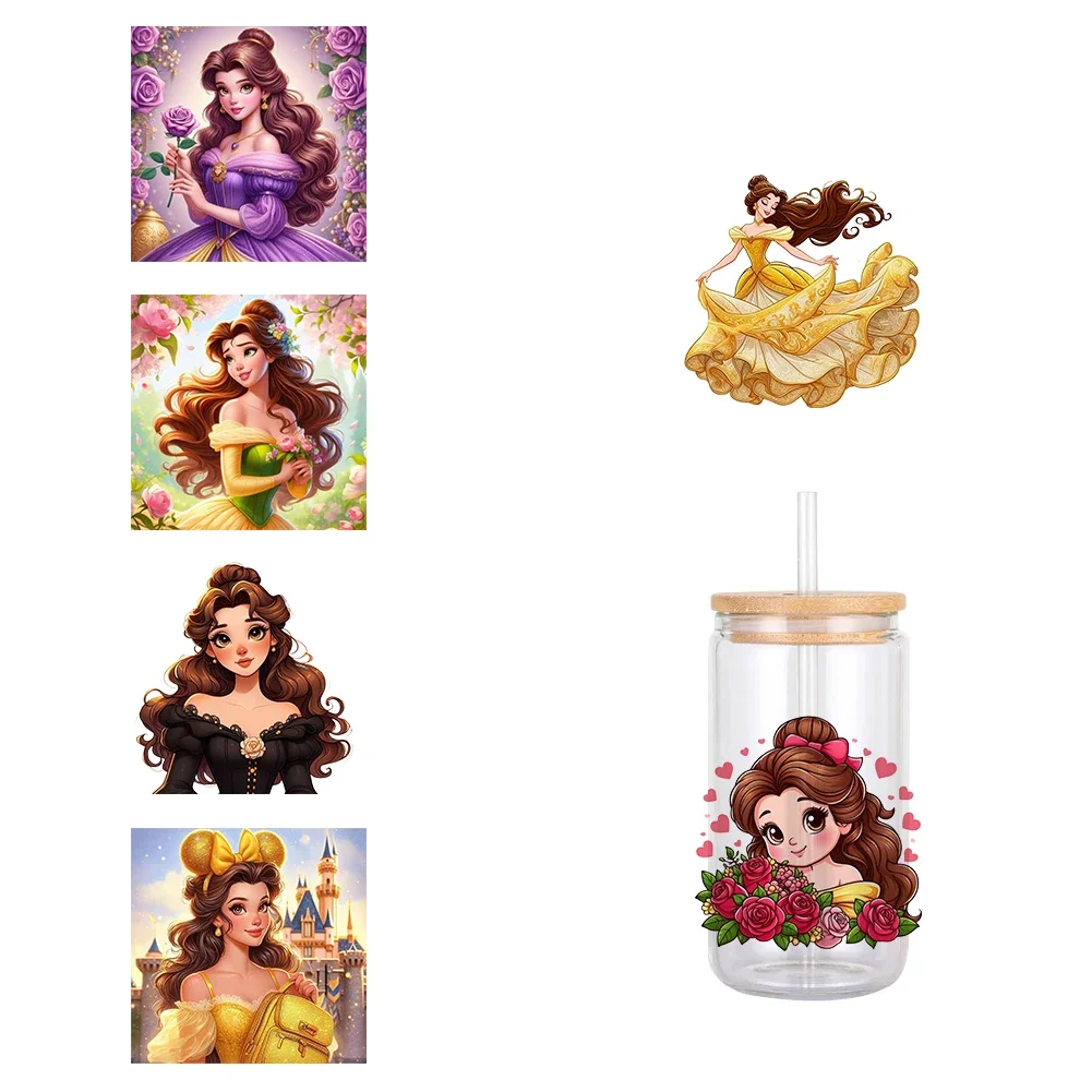 11X12cm Disney Beauty and the Beast Princess UV DTF Transfer Sticker Waterproof Transfers Decals For 16oz Glass Cup Wrap Sticker