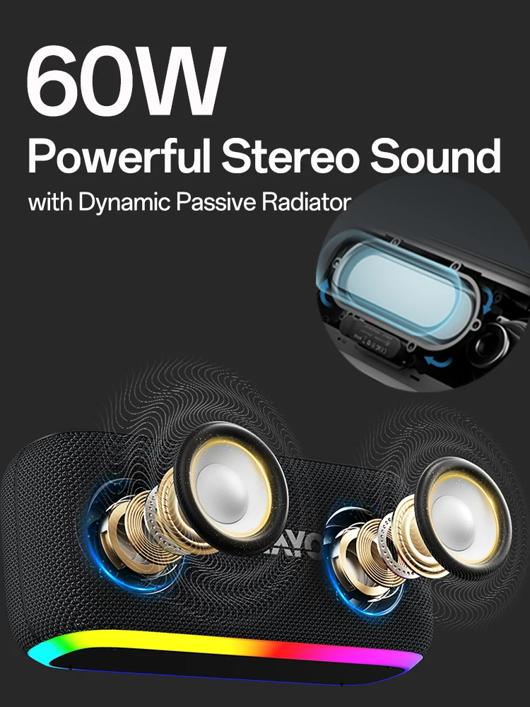 OHAYO X10 Cassa Bluetooth Portatile 25W | LED Show | 24H Autonomia | IPX7 | Hi-Fi Stereo (Nero) - 4