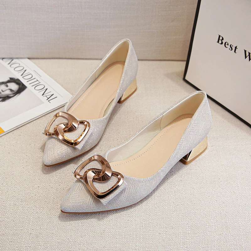 

Womens Metal Square Buckle Mid Heel Pumps 3Cm Chunky Heel Pointed Toe Soft Sole Lightweight Comfortable Fashion All Match Daily