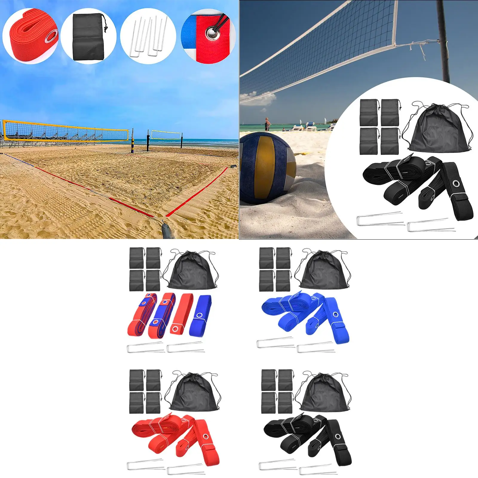 Beach Volleyball Court Boundary Lines Kit Lightweight Simple Assembly Versatile for Backyard Accessory with Metal Anchors